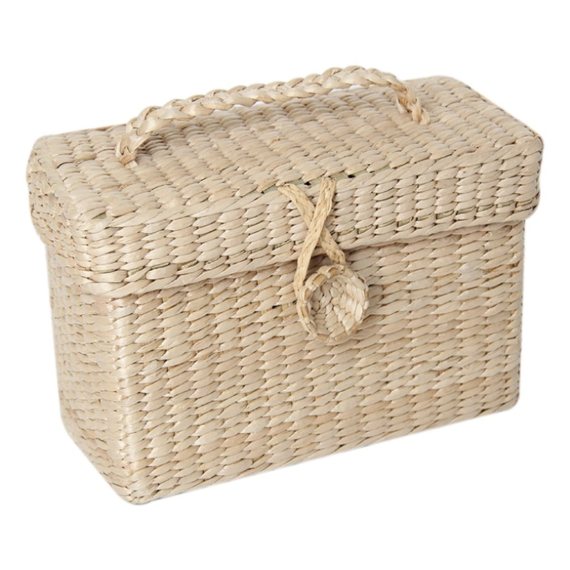Handmade Rattan Small Storage Box Basketry with Lid for Bulk Sundries Organizer Vintage Straw Basket Jewelry Case Container