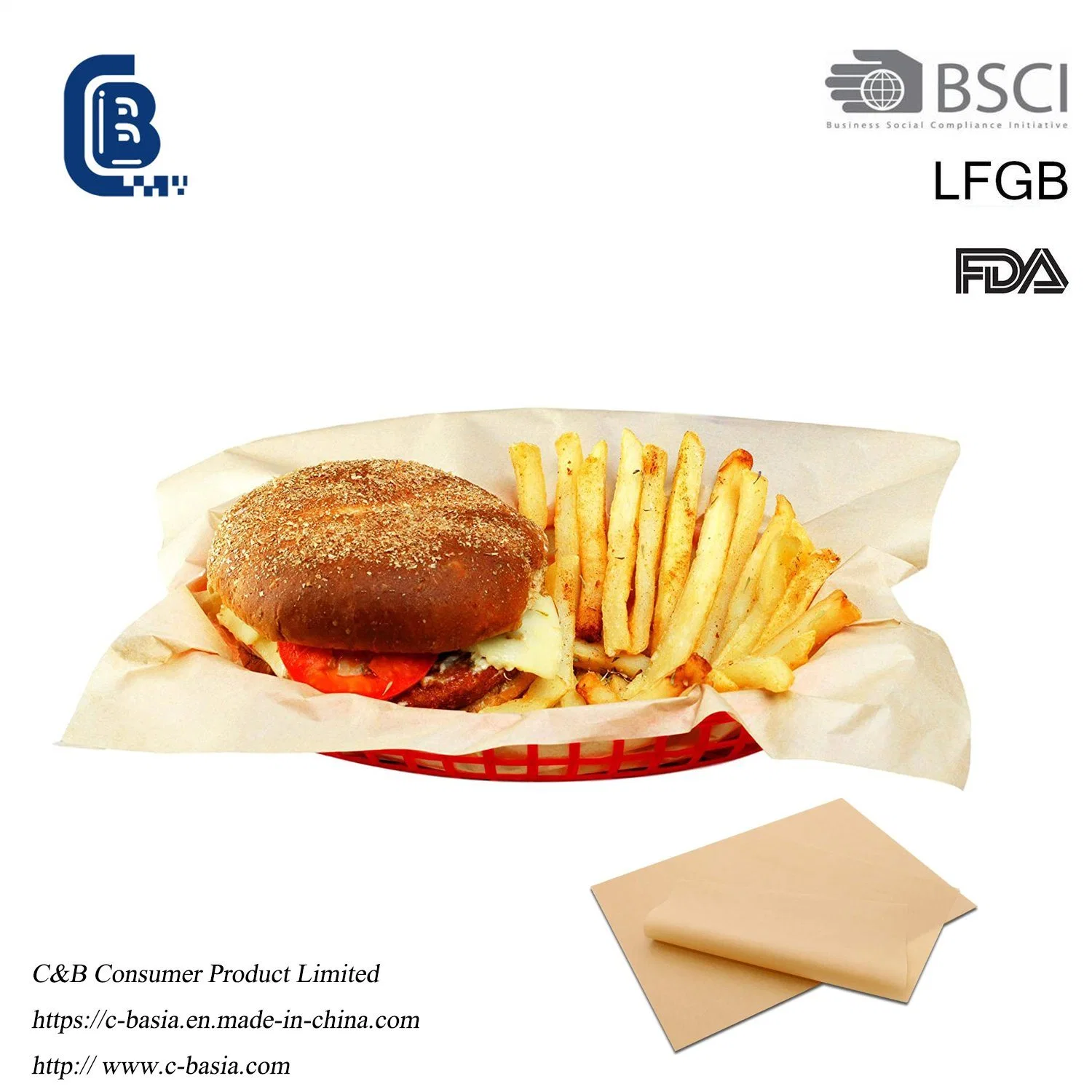 Vorgeschnittenes Burger Pergament Silikonbeschichtete Verpackung Backpapier Brot Verpackungspapier