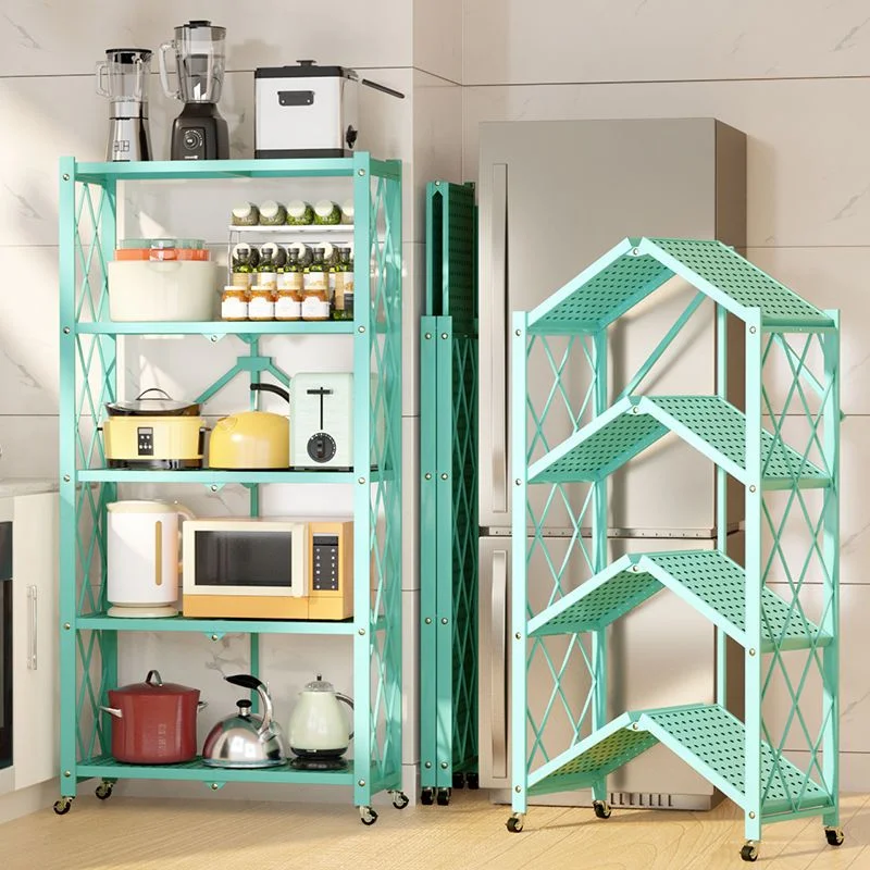 5-Tier Collapsible Metal Shelf in Green Kitchen Balcony Garage Rack