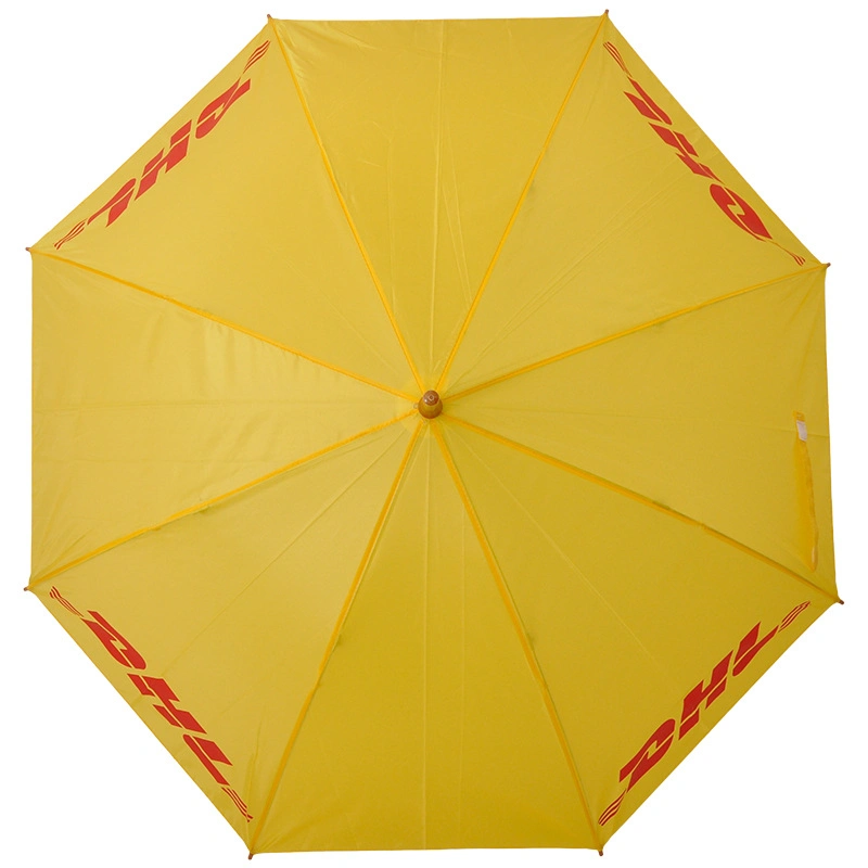 DHL Brand Promotional Gift Yellow Cheap Rain Straight Umbrella with Plastic J Handle