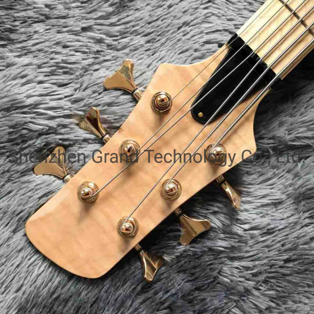 Custom Neck Through Body Flamed Maple Top Ash Body 6 Strings Electric Bass with 940mm Scale Lengthen Ebony Fingerboard