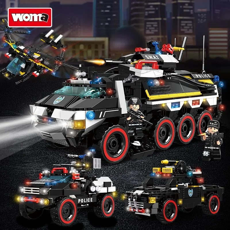 Woma Spielzeug 2022 Neue Kinder Geburtstagsparty Weihnachtsgeschenke Stadt SWAT Fahrzeugflugzeug 3 im 1 Swat Team Car Building Block Brick DIY Spielzeug Junge Auto Modell