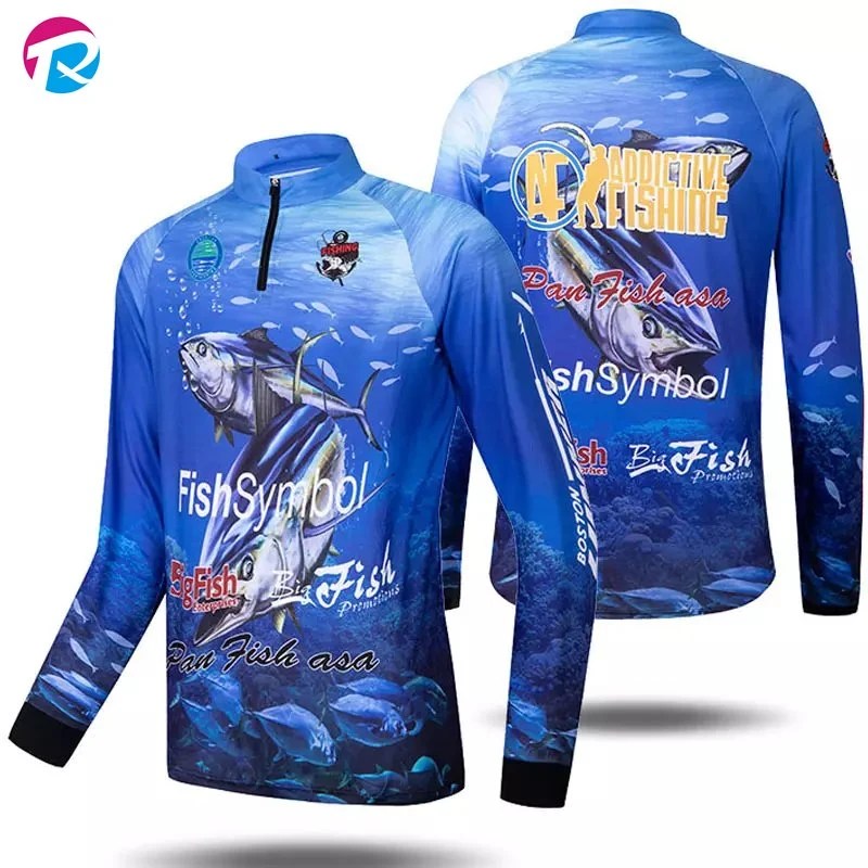 Commerce de gros de l'usure de la pêche personnalisés Sublimation UV Protection UPF 50 Long Sleeve Hoodies chemise Sun Vêtements de protection de la pêche