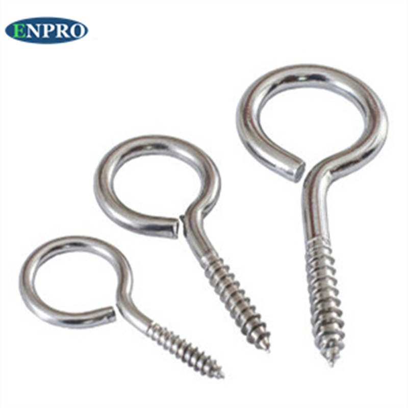 Stainless Steel Heavy Duty Structural Close Eye Hooks Bent Wire Lag Wood Thread Self Tapping Eye Hook Screw