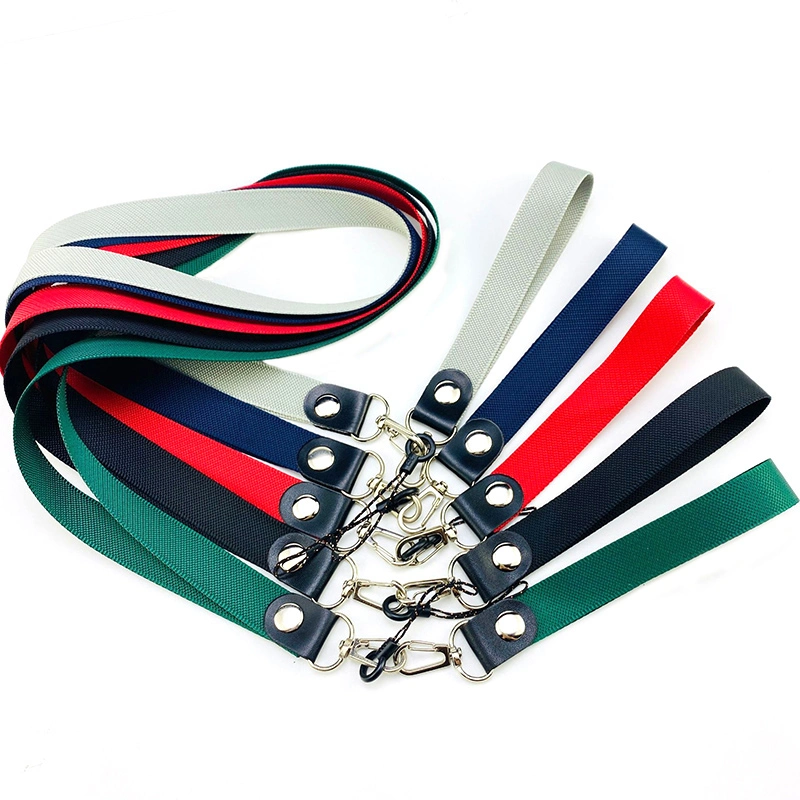 Custom Polyester Plain Color Wrist Strap ID Badge Card Holder USB Teacher Lanyard Keychain with Leather