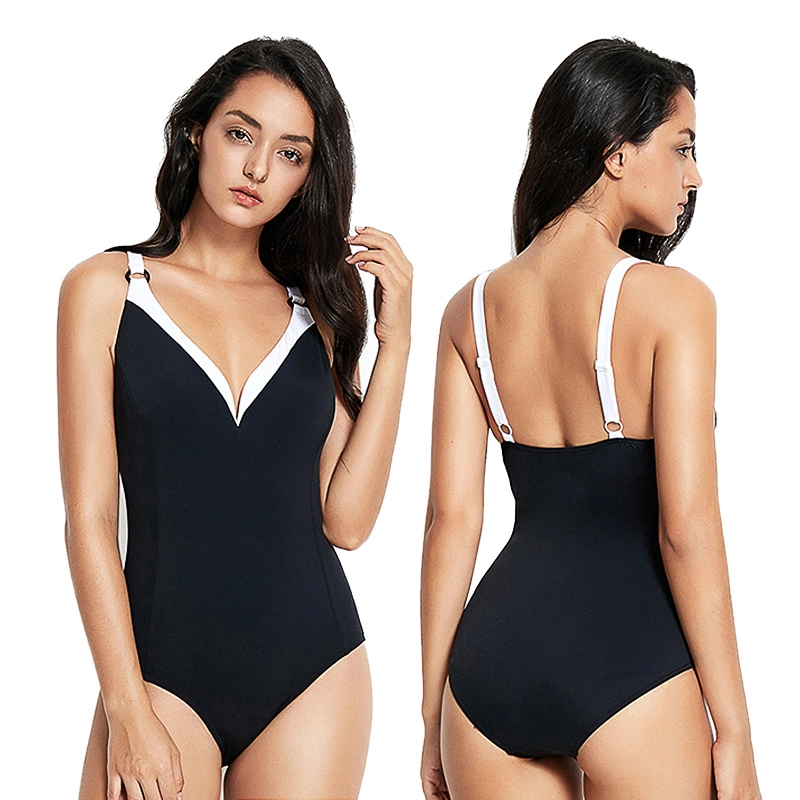 Women Girl One Piece Black Retro Swimsuit Beachwear Bathing Suit