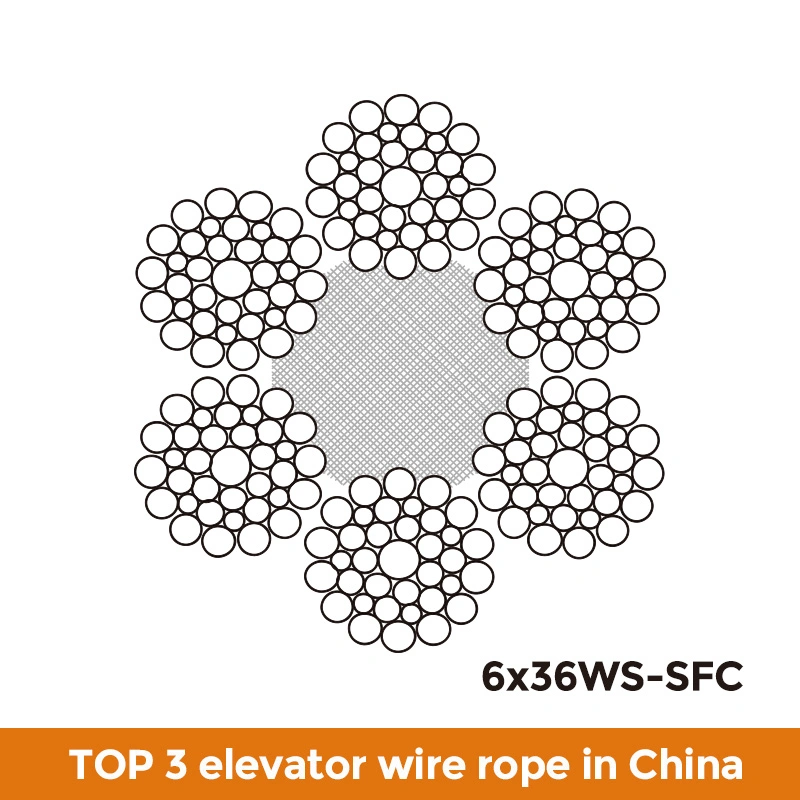 22mm 6X36 Ws-Sfc 1570 MPa Nat Elevator Suspension Rope Compensation Steel Cable En12385