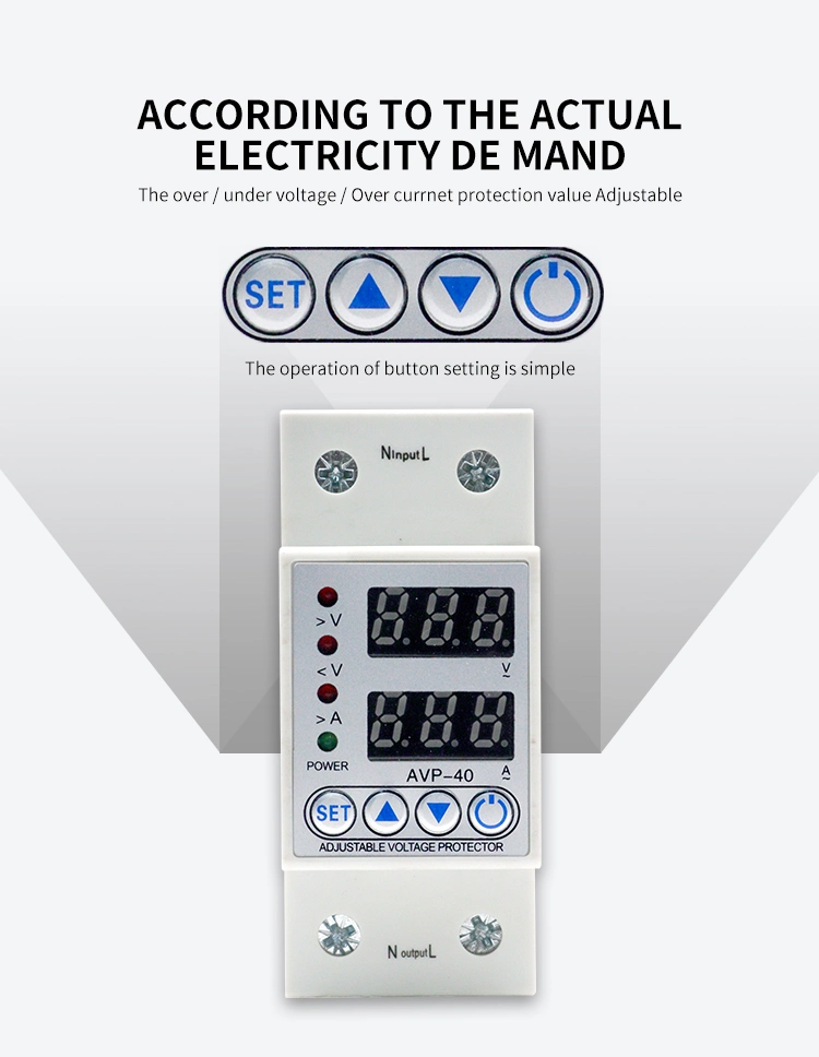 40A 63A 230V Adjustable Digital Current Voltage Protector Electronic Circuit Breaker DIN Rail Protector