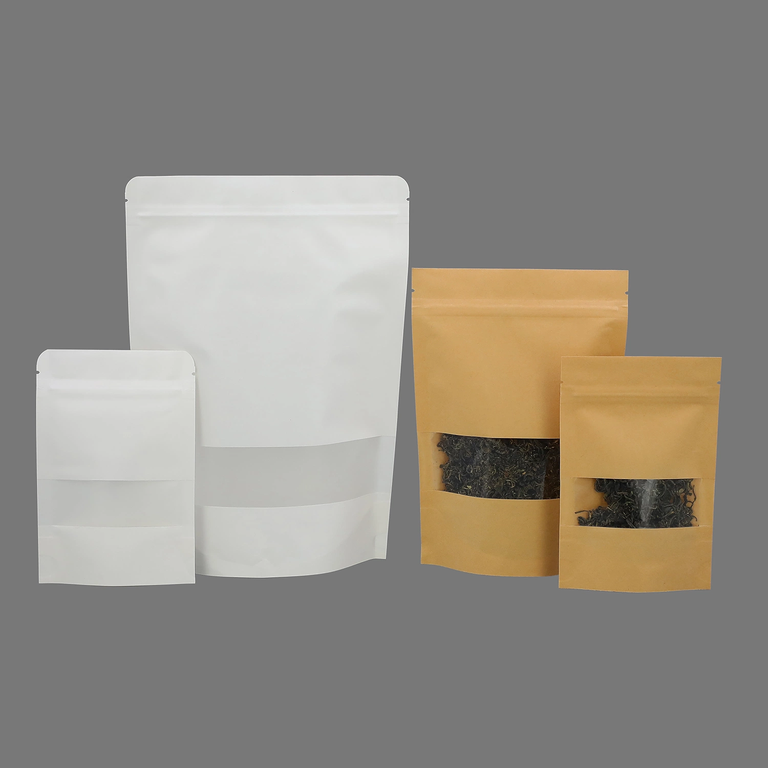 Stand up Brown White Matte Finished Kraft Paper Window Recyclable Plastic Bag Fast Ship in Stock