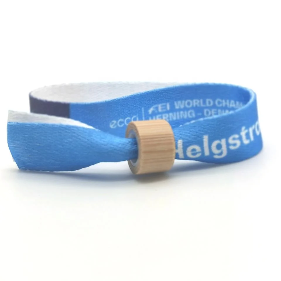 Environmental Custom Festival Fabric Woven RPET Wristbands for Events with Bamboo Reusable Closure