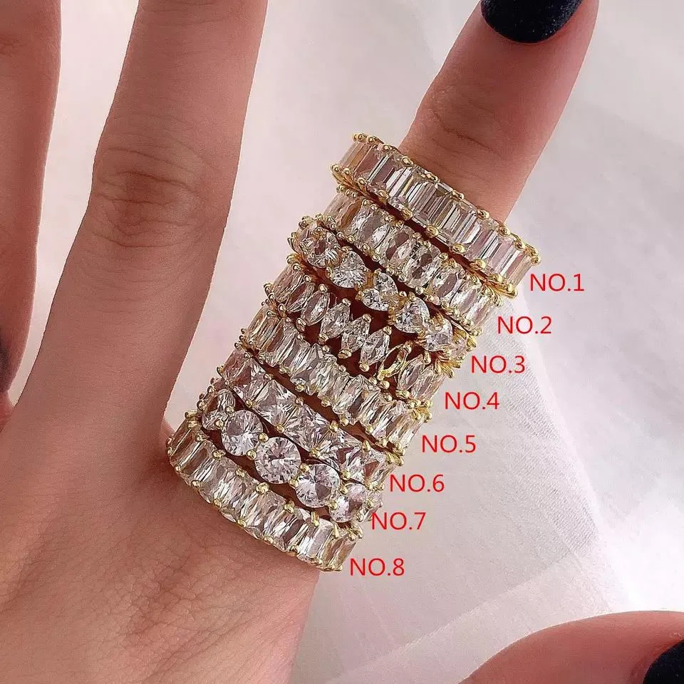 Chapado en plata esterlina 925 CZ Helado de anillo de diamantes baguette de zirconia cúbico Anillos para mujer