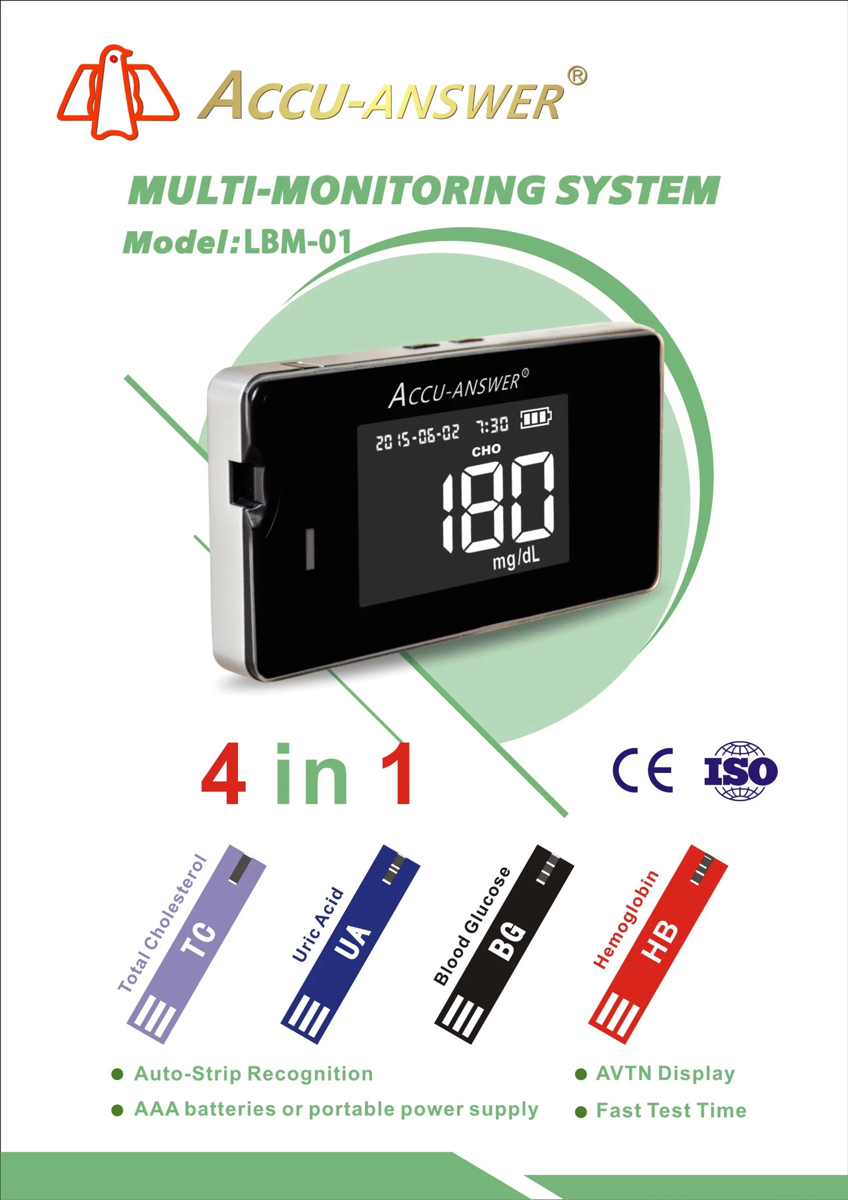in-G086A Accu-Answer Isaw Multi-Monitoring System 4-in-1 Kit Meter for Cholesterol Blood Glucose Hemoglobin Uric Acid Rapid Test