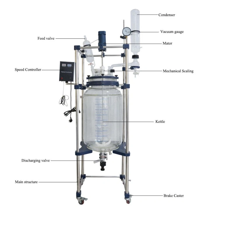 Verre Double couche de réaction chimique bouilloire 20L Lab réacteur de verre