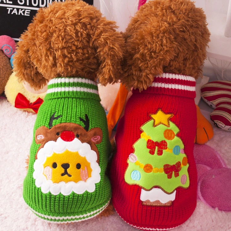 Christmas Tree Quality Red Knitting Dog Clothes for Small Puppy