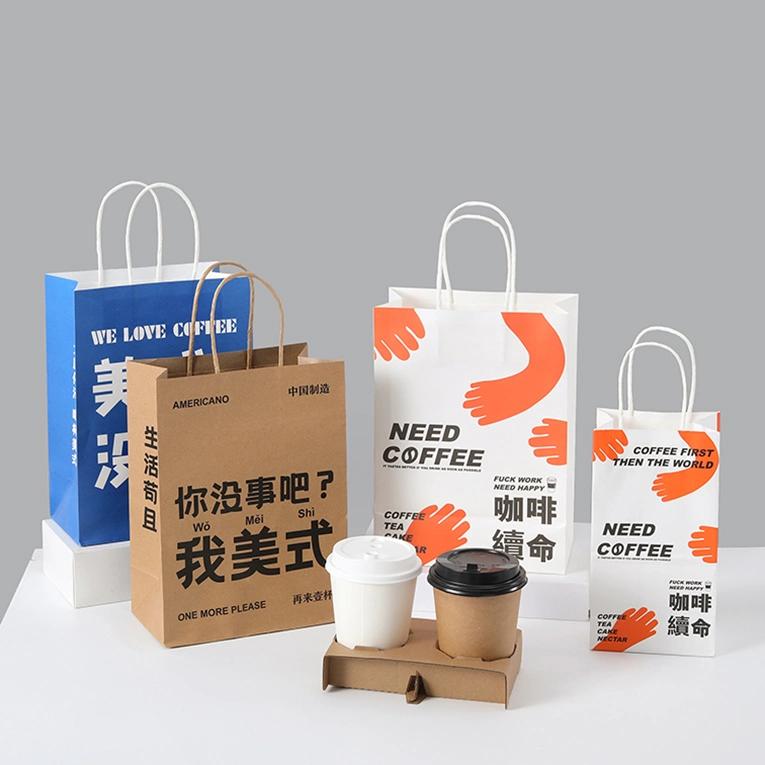 Umweltfreundliche Werbeartikel Schuhe und Kleidung Shop Shopping Kleidertasche Paperbags Tragetasche aus Kraftpapier mit Logo