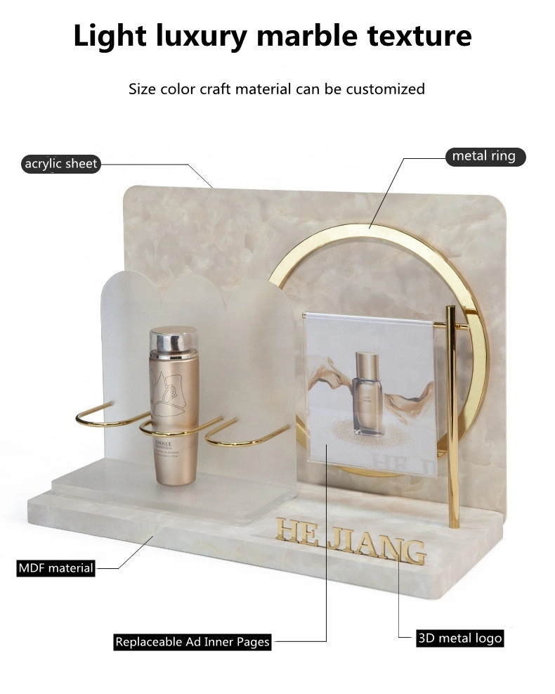 Excellent Custom Acrylic Display Rack Marble Pattern Counter Cosmetic Beauty Salon Display Stand