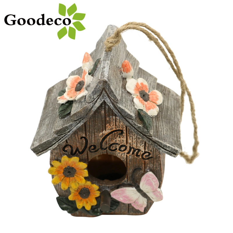 Goodeco Butterfly e Flores Hand-Painted Birdhouse decorativos de boas-vindas