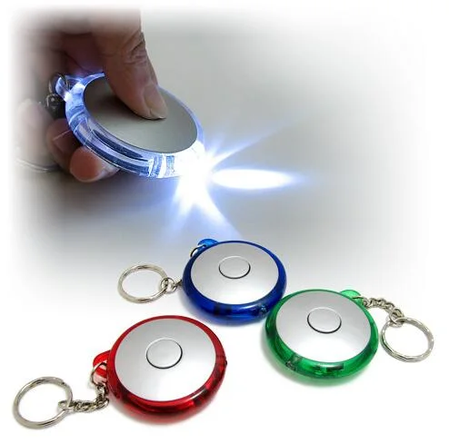 Llavero de LED redondo de plástico UV Light Key Ring Event utilizado Luz intermitente de regalo