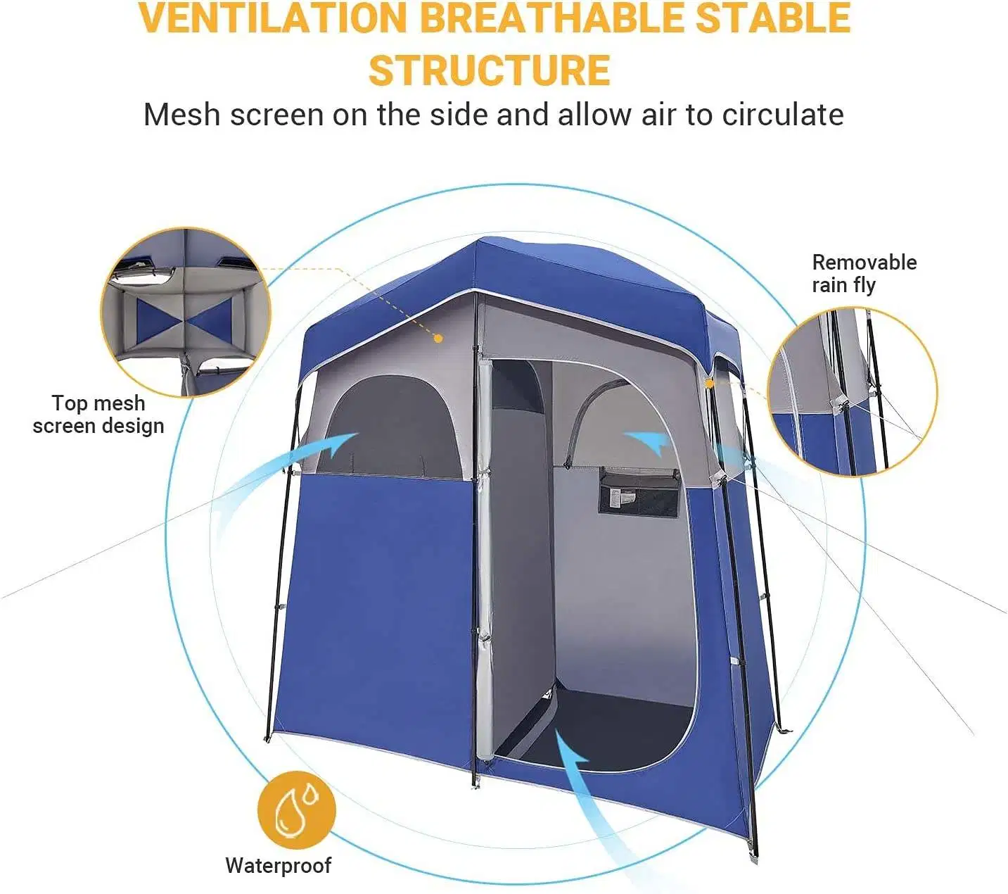 Tiendas portátiles de ducha al aire libre para acampar con cambio de piso, fácil de configurar Ducha Privacidad Vivienda 1 habitación/2 Habitaciones WC Tent