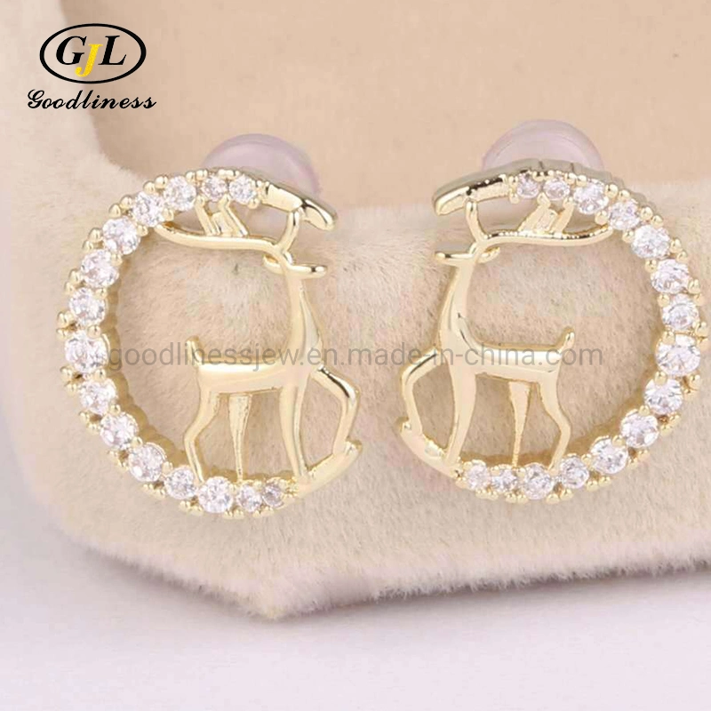 Wholesale/Supplier Christmas Deer Shape Zircon Earring Sweet Lovely Deer Earring Jewelry