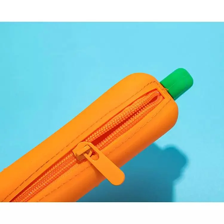 Silicone Creative Gift Waterproof Orange Color Carrot Zip Pencil Pouch Case Box