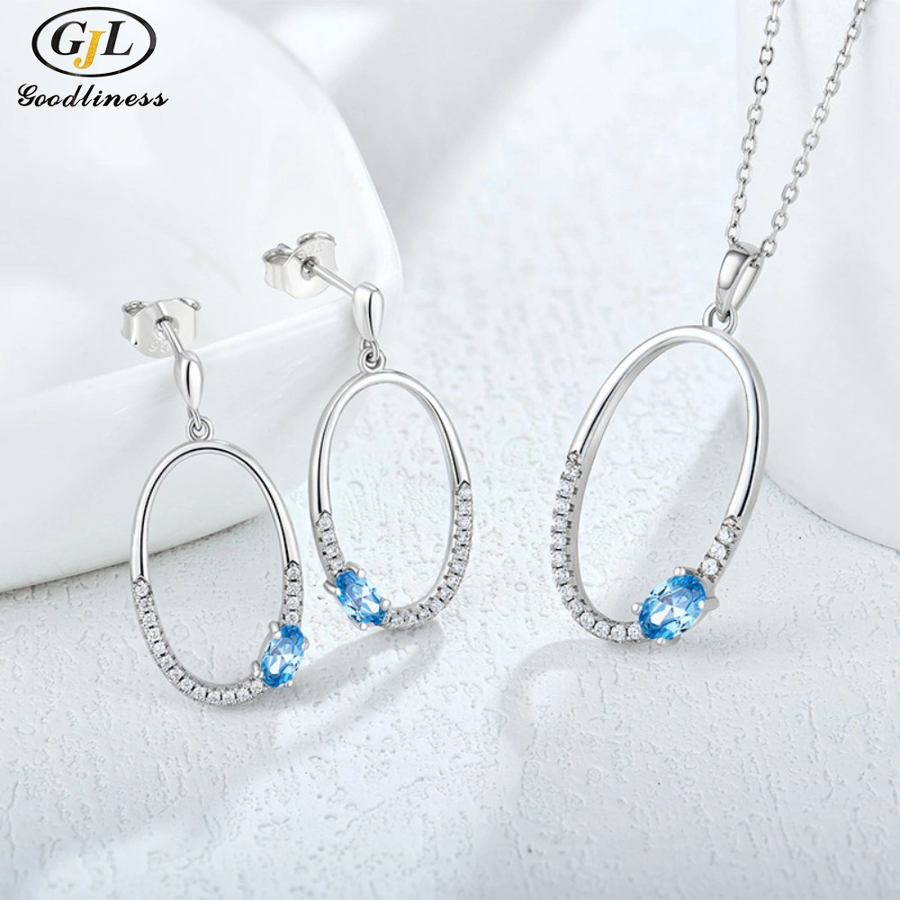 S925 argent lettre O en forme de Zircon boucles d'oreilles collier deux pièces bijoux Définir