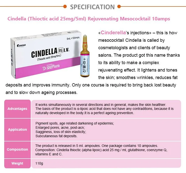 2022 Serum Vitamin C Brand Ascorbic Acid Vitamin C IV Luthione Glutathione Cindella Skin Whitening Injection High quality/High cost performance  Whitening Products CE Certification