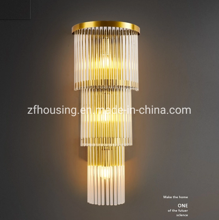 Golden Luxury Hotel Living Room Light Crystal Glass Round Wall Lamp for Home Lighting