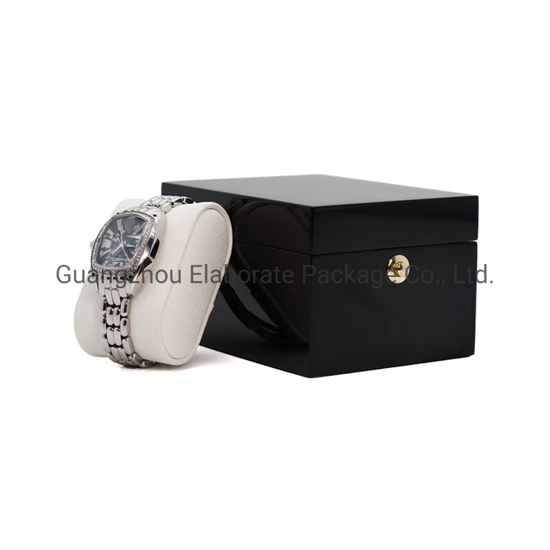 Wholesale/Supplier Small Black Piano Finish Men MDF Wood Watch Gift Packaging Case with Pillow