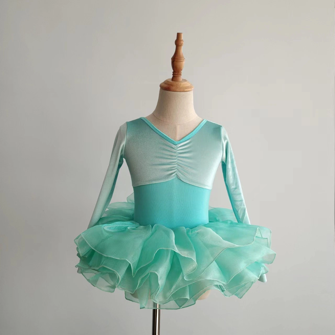 Professional Factory Long Sleeves Dance Wear Kids Velvet Green Girl Tutu Dress