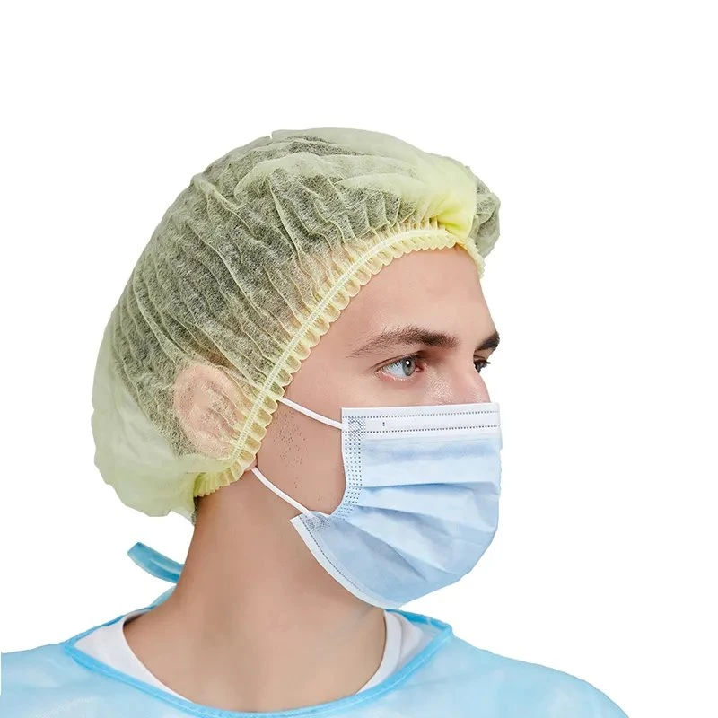 Housse de tête de bouffante à usage unique, non tissée, pour usage médical Filet de cheveux Surgical Doctor infirmier chapeau rond Mob Cap 3 Années