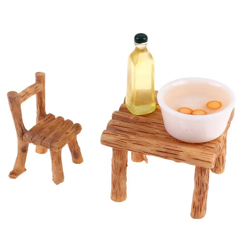 1: 12 Miniature Rolling Pin Olive Oil Egg Dining Table and Chairs Toys for Dollhouse