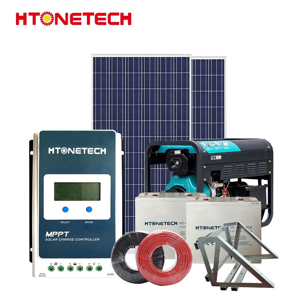 Htonetech off Grid All in Solar System Wholesale/Supplierrs China 300W 3006W Mono Crystalline Solar Cell Plate 400 kVA Diesel Generator Hybrid Solar Rooftop System