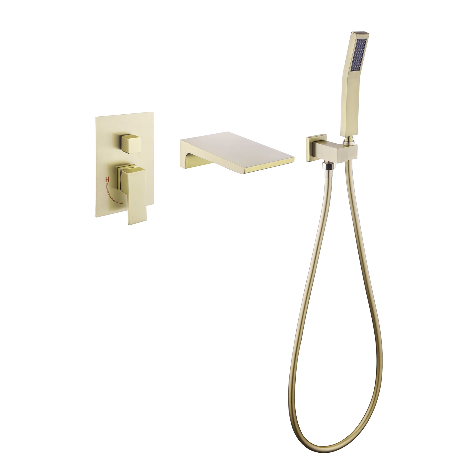 New Design Brushed Nickel Gold Finish Square Shape Two Functions bathtub Concealed Shower Mixer Set with Shower Head