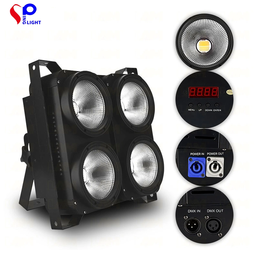 Luz de palco 4 olhos 4 * 100W DMX512 COB Strobe Blinder público Luz de pedido de autorização prévia (par) LED para iluminação de fase