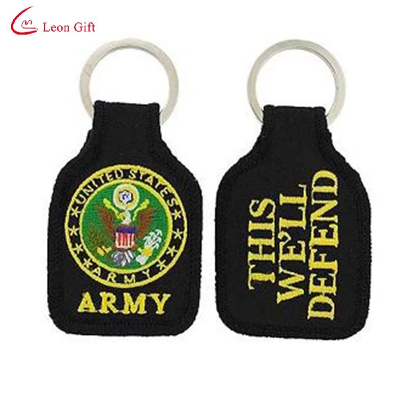 Custom Embroidered Key Rings Us Cavalry Army Defend Hooah Desert Storm Patriotic Key Chain Double Sided with Designation or Logo on Back Metal Keychain