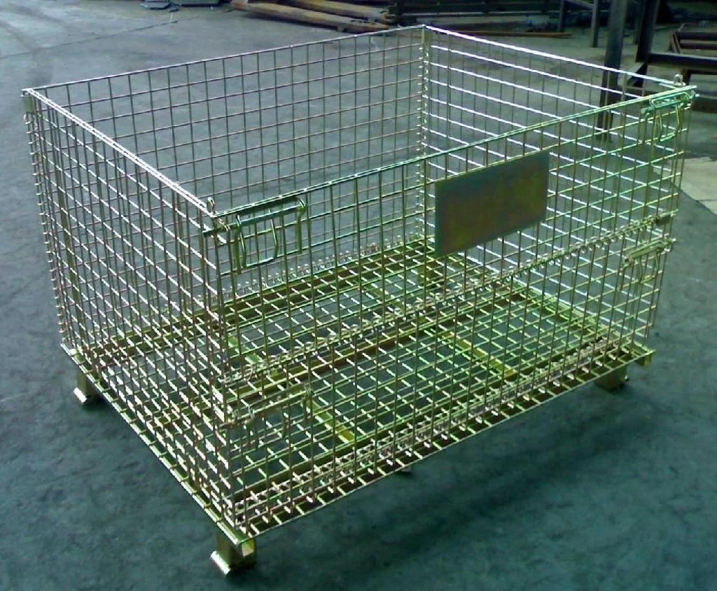 Folding Wire Mesh Container Stackable Storage Cage Metal Basket