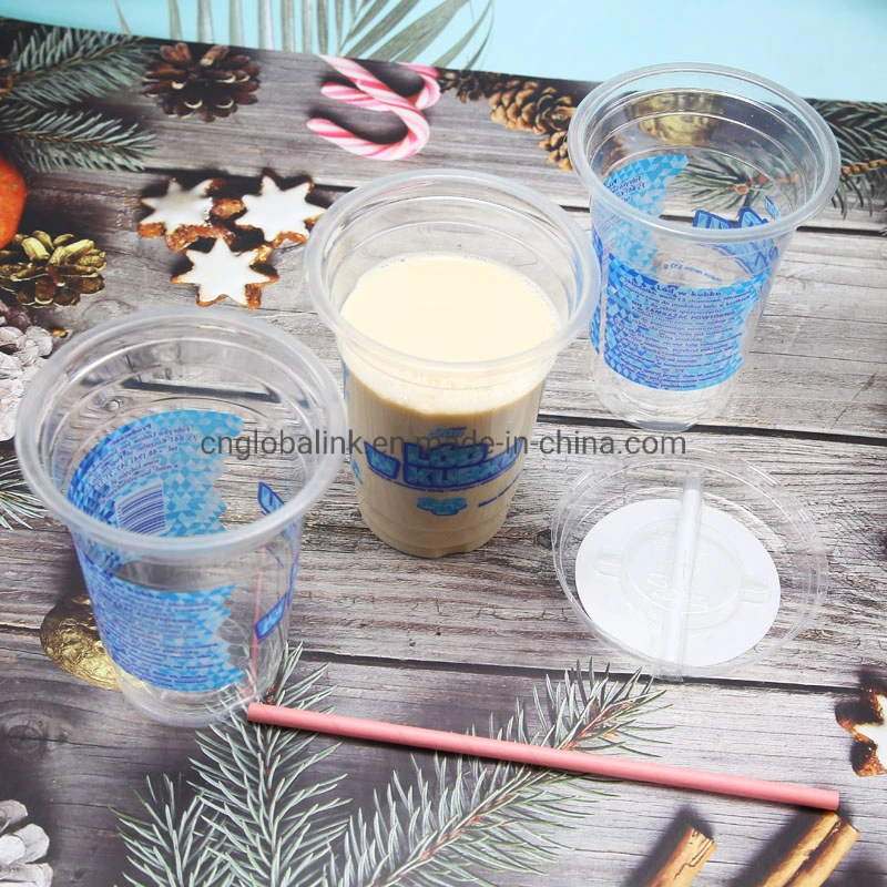 Printing Plastic Disposable Drinking Cup with Straw
