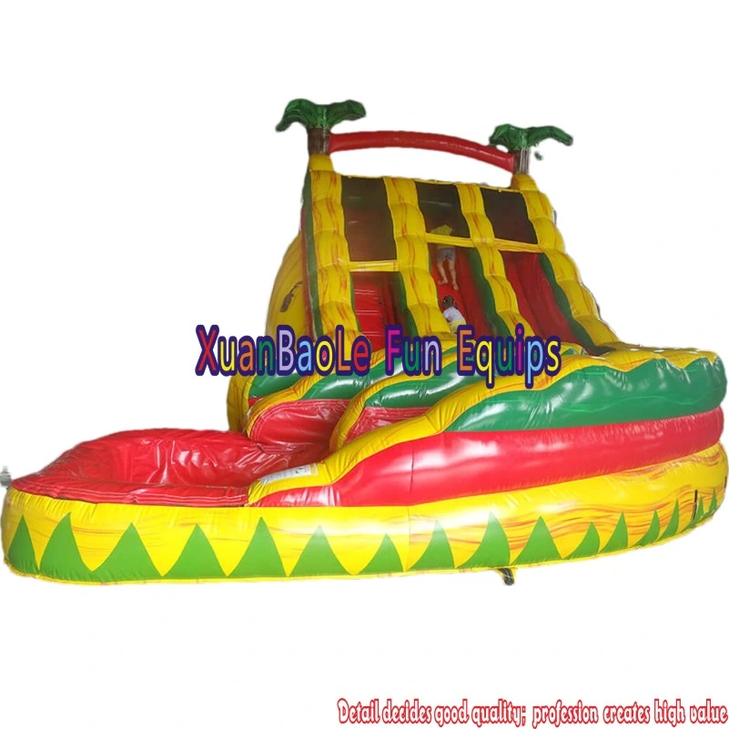 Tobogán de agua comerciales de moda de alto enorme tobogán de agua de la curva de tamaño de adulto Niños tobogán inflable doble exterior con piscina