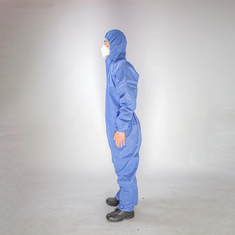 Blue SMS 60GSM Full-Body PPE Garment Anti Static Protective Coverall Industrial Asbestos Dust Safety Clothing