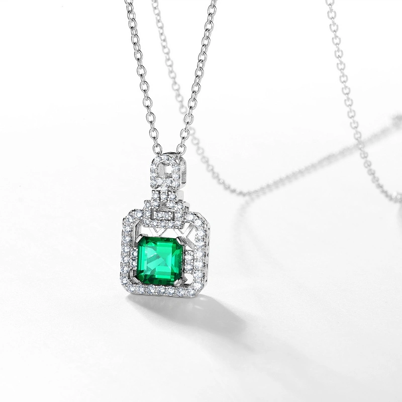 Gold Pave Diamond Natural Emerald Necklace for Women's 925 Sterling Silver Gemstone Pendant