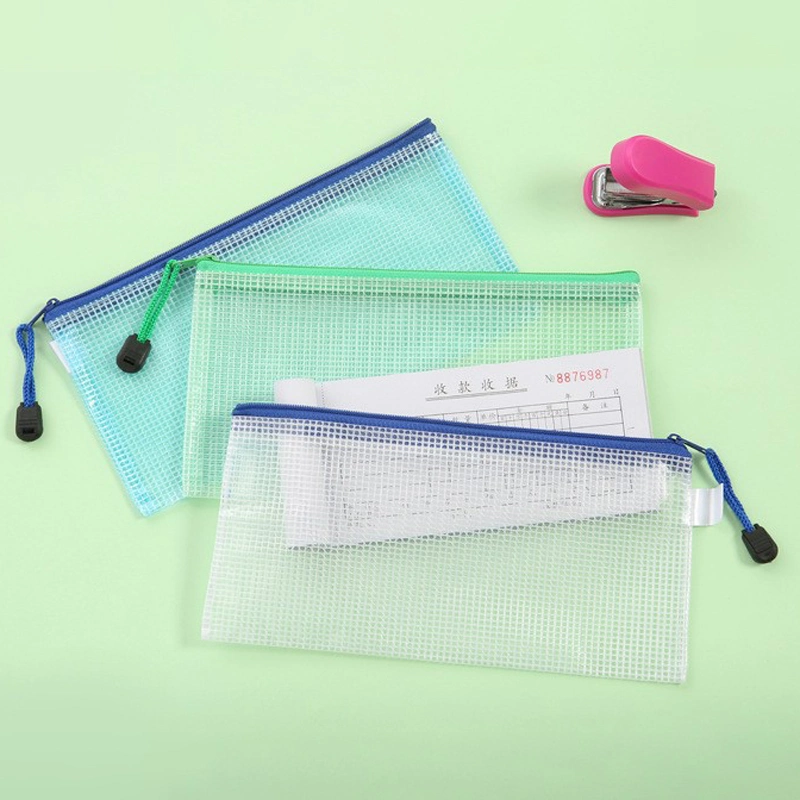 Pochette en plastique à fermeture éclair en maille A4 dossiers de documents sacs pour l'école Bureau