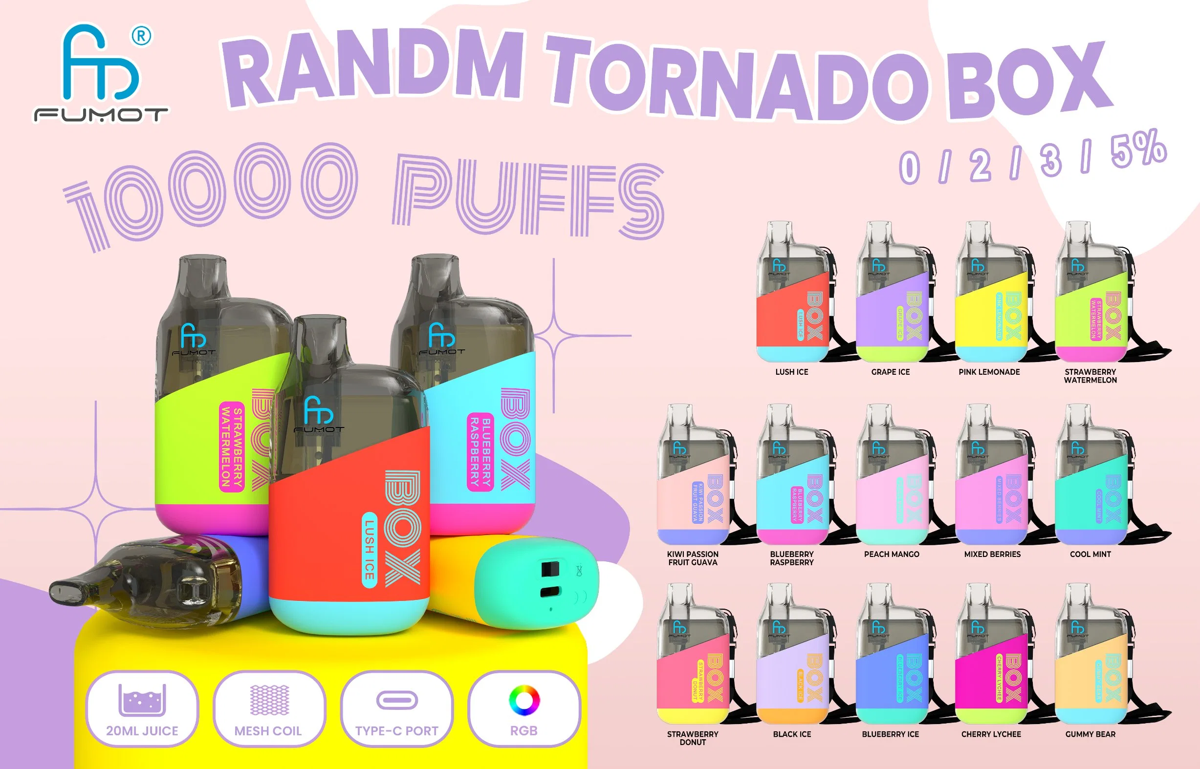 100% Original na caixa de Tornado 10000 borlas para tanque transparente da bobina de malha Vape descartáveis