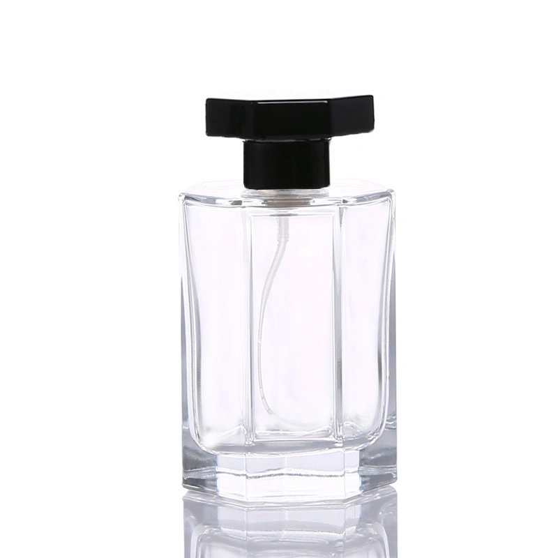 Factory Supply Octagonal Flat Shoulder with Crimp Neck 50ml 100ml Glass Spray Perfume Bottle