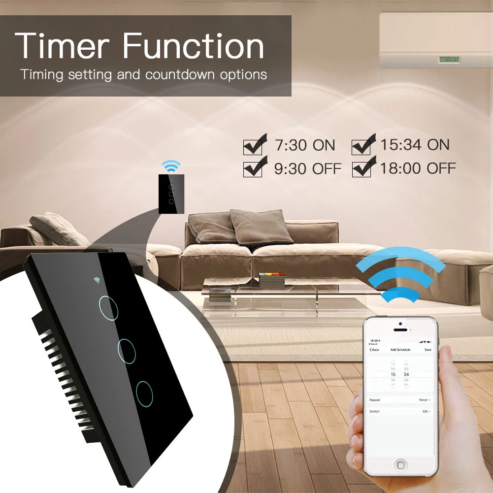 N+L Neutral Live Wire Tuya Smart Switch WiFi RF433 Light Wall Switches Smartlife APP Wireless Remote Control Timer Acho Google Home Voice Control Moes Factory