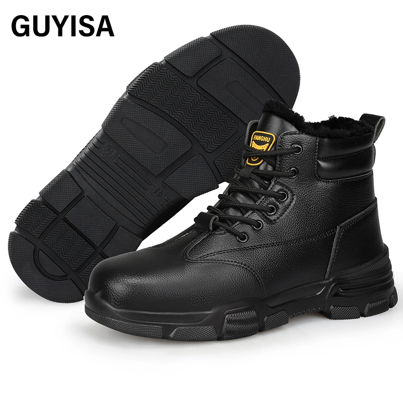 Guyisa Winter Style Fashion High Top Safety Shoes Waterproof Embossed Leather Non Slip Wear Resistant
