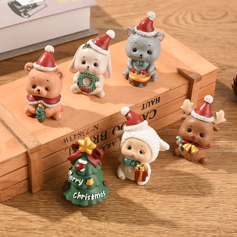 Cute Mini Christmas Ornaments Resin Miniature Christmas Decorations Animal Family Gifts