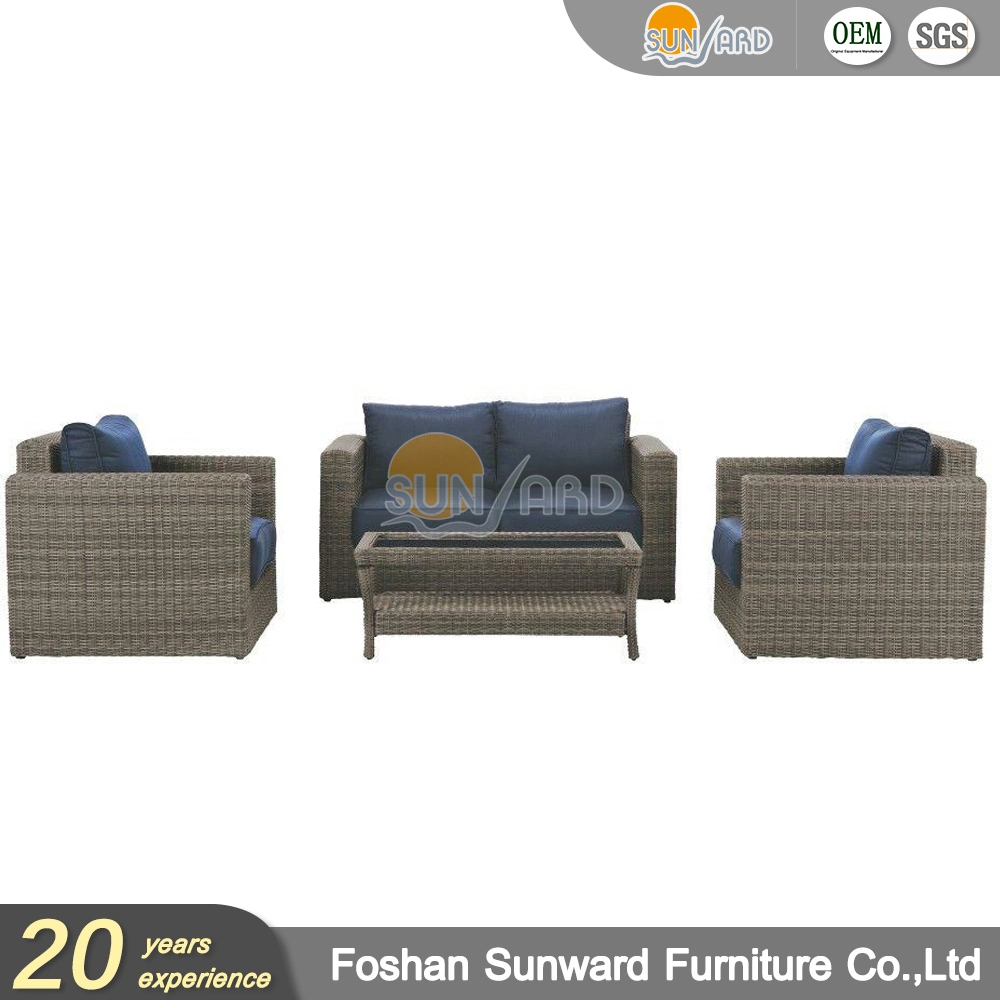 Gartenmöbel Sofa PE natürliche Möbel Braun Rattan Sofa mit Kissen