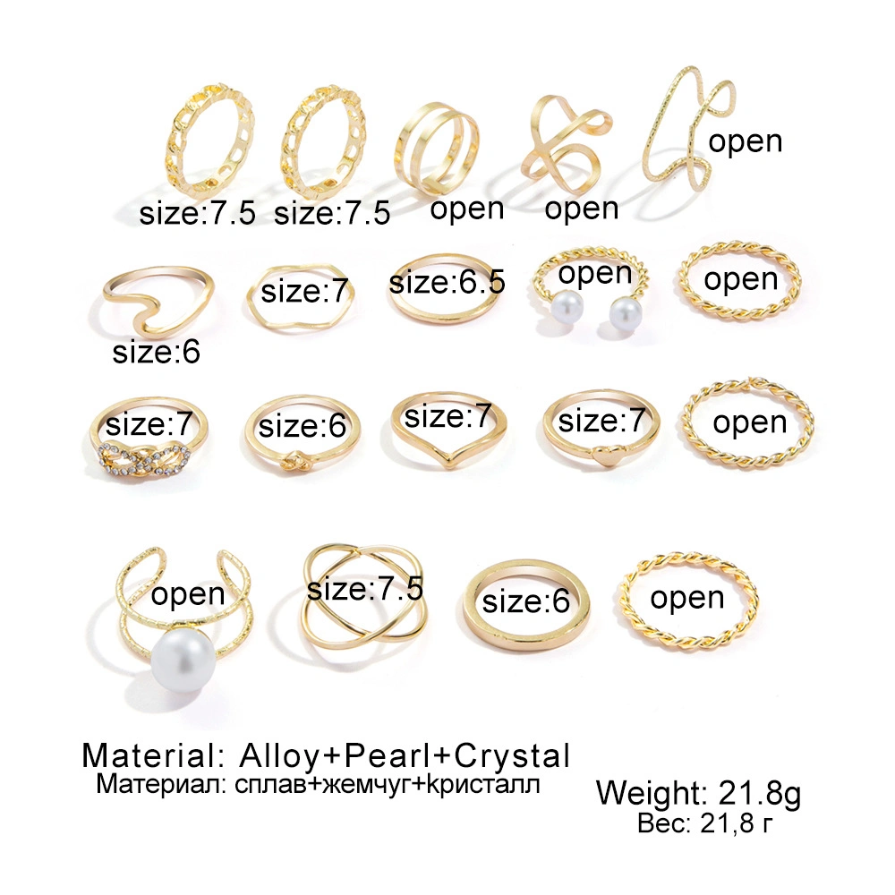 Simple Pearl Love Opening Ring 18 Sets of Joint Ring Cross-Border Jewelry Ring Set