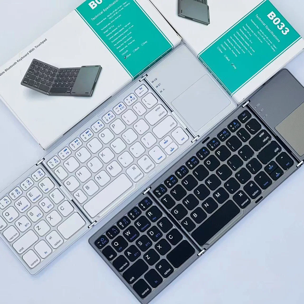 Diseño plegable en inglés Bt inalámbrico Bluetooth plegable teclado Qwerty y. Teclado inalámbrico con panel táctil 2023